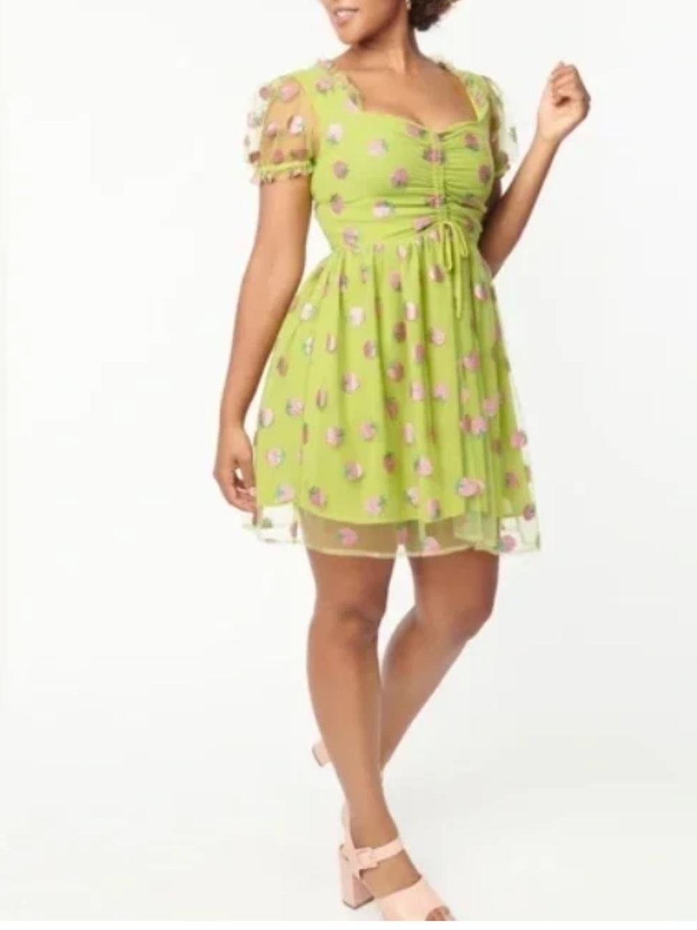 NWT Smak Parlour Strawberry Avocado Green Tulle Dress L